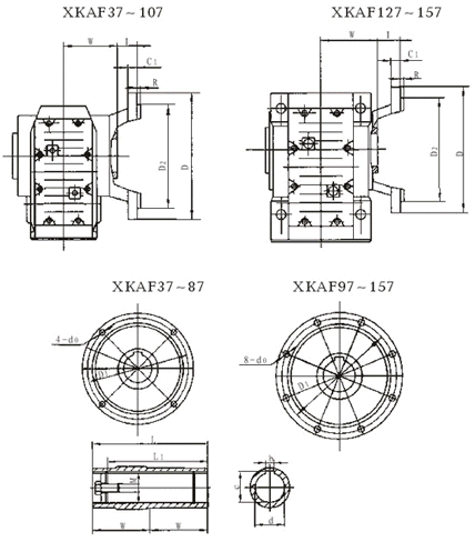XKAF37……系列螺旋傘齒輪減速機安裝尺寸