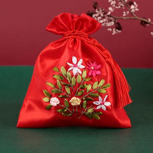 手工絲帶繡花古風(fēng)中國風(fēng)創(chuàng)意束口錦袋抽繩首飾珠寶禮品收納包包
